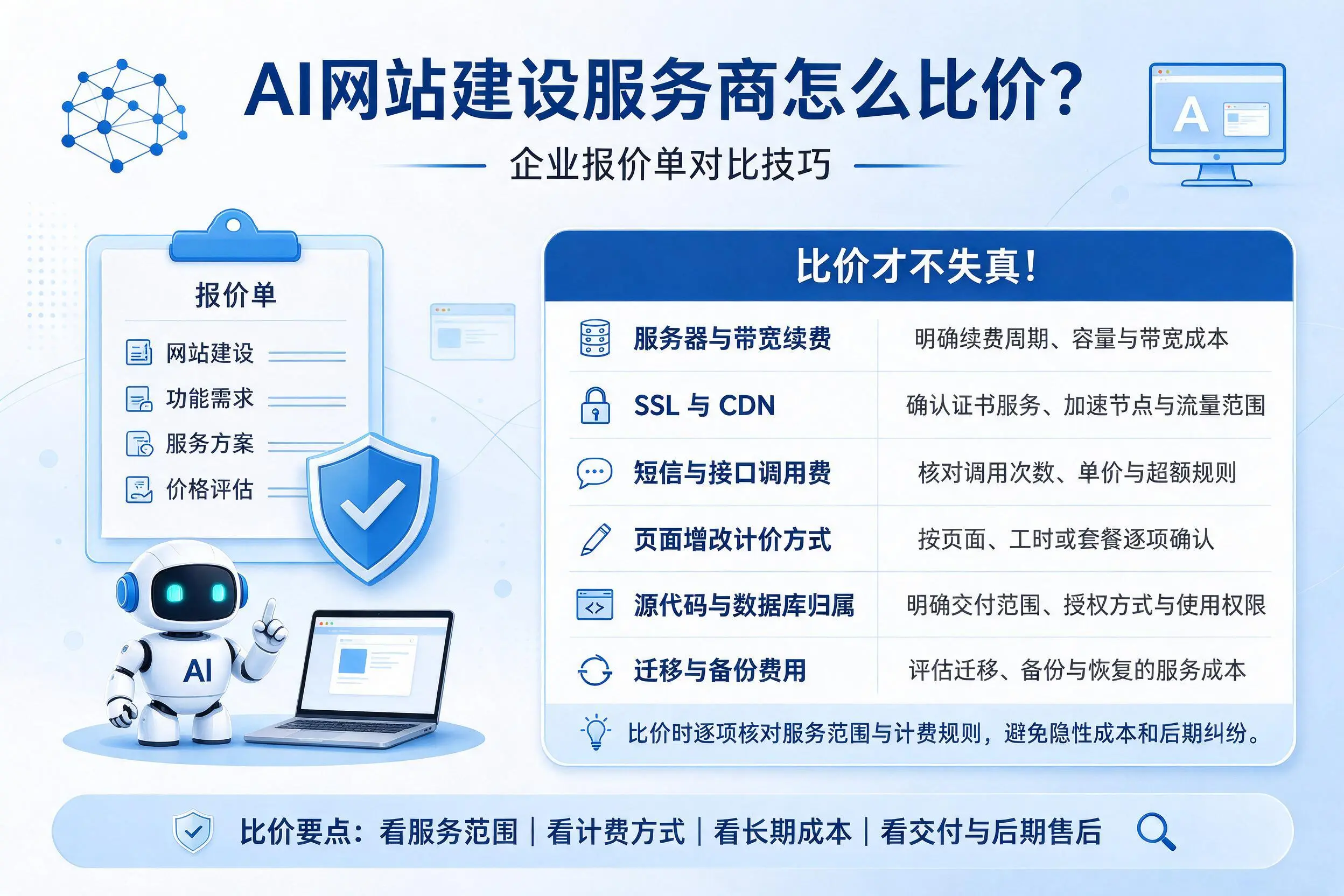 AI网站建设服务商怎么比价?金华企业报价单对比技巧